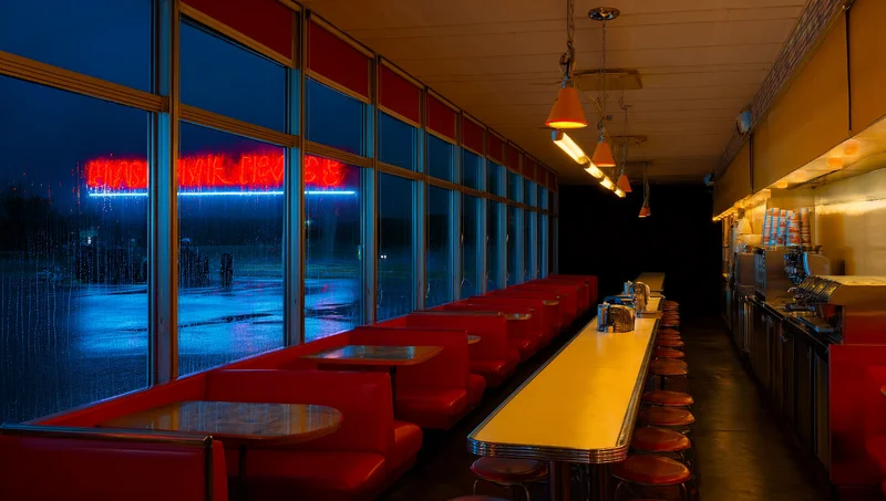 Rain-Streaked Late-Night Diner